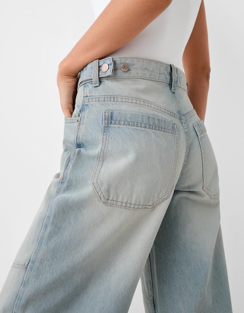 Low-waist balloon fit jeans with seams-Light blue-3