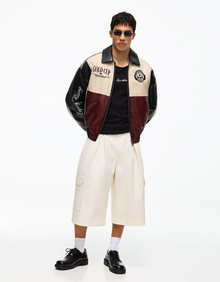 Faux leather graphic jacket-Black