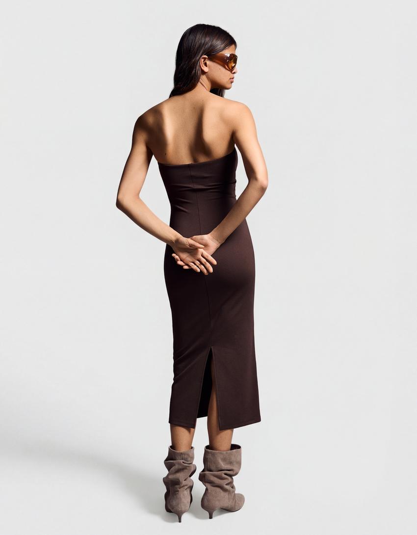 Bandeau knit midi dress-Brown