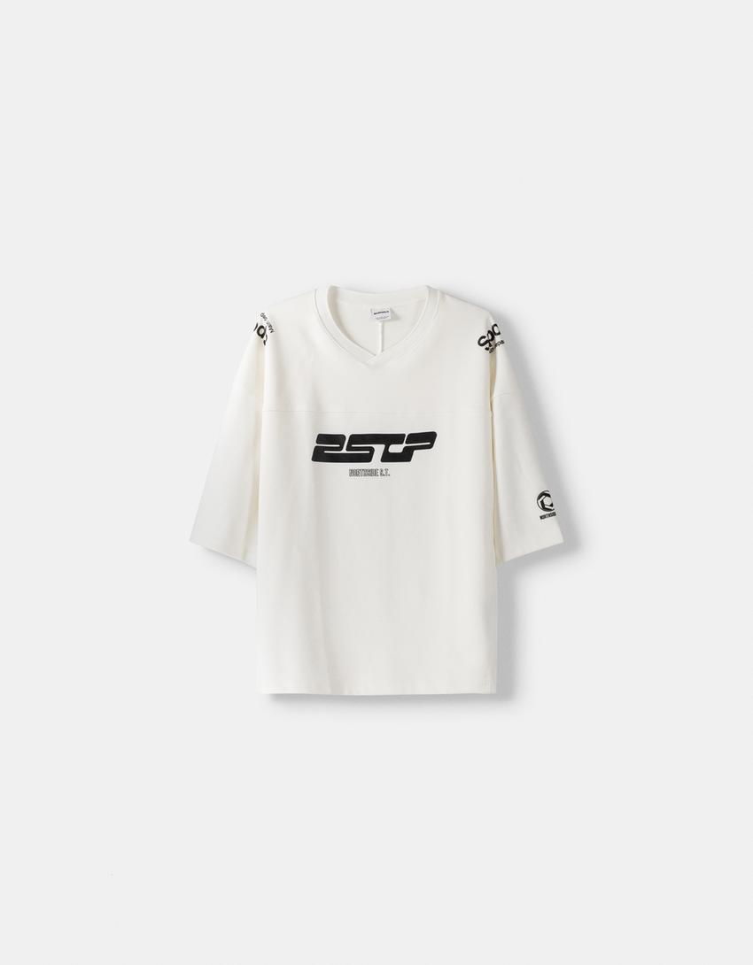 T-shirt manches courtes boxy fit imprimé-Blanc-1