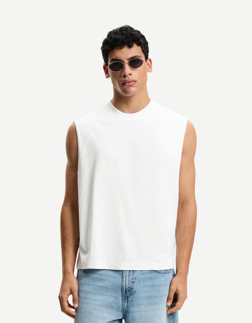 Ärmelloses Shirt-Grbrochenes Weiss-0