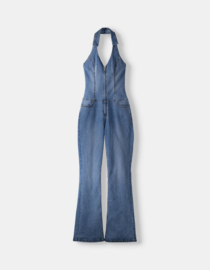 Long halter neck jumpsuit-Blue