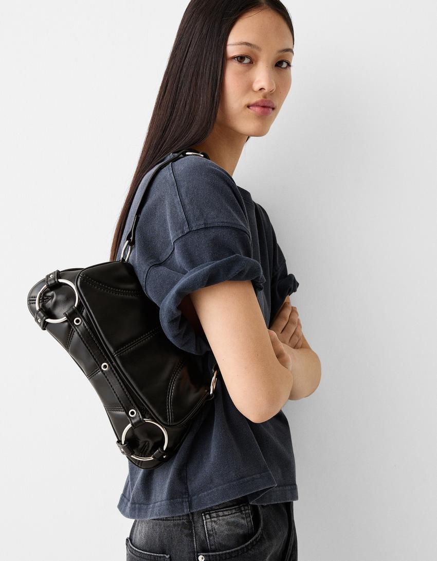 حقيبة كتف بحلقة مزدوجة-أسود-3