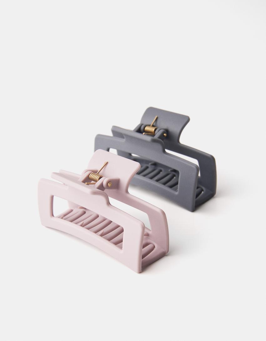 2'li dikdörtgen saç tokası seti-Mor-2