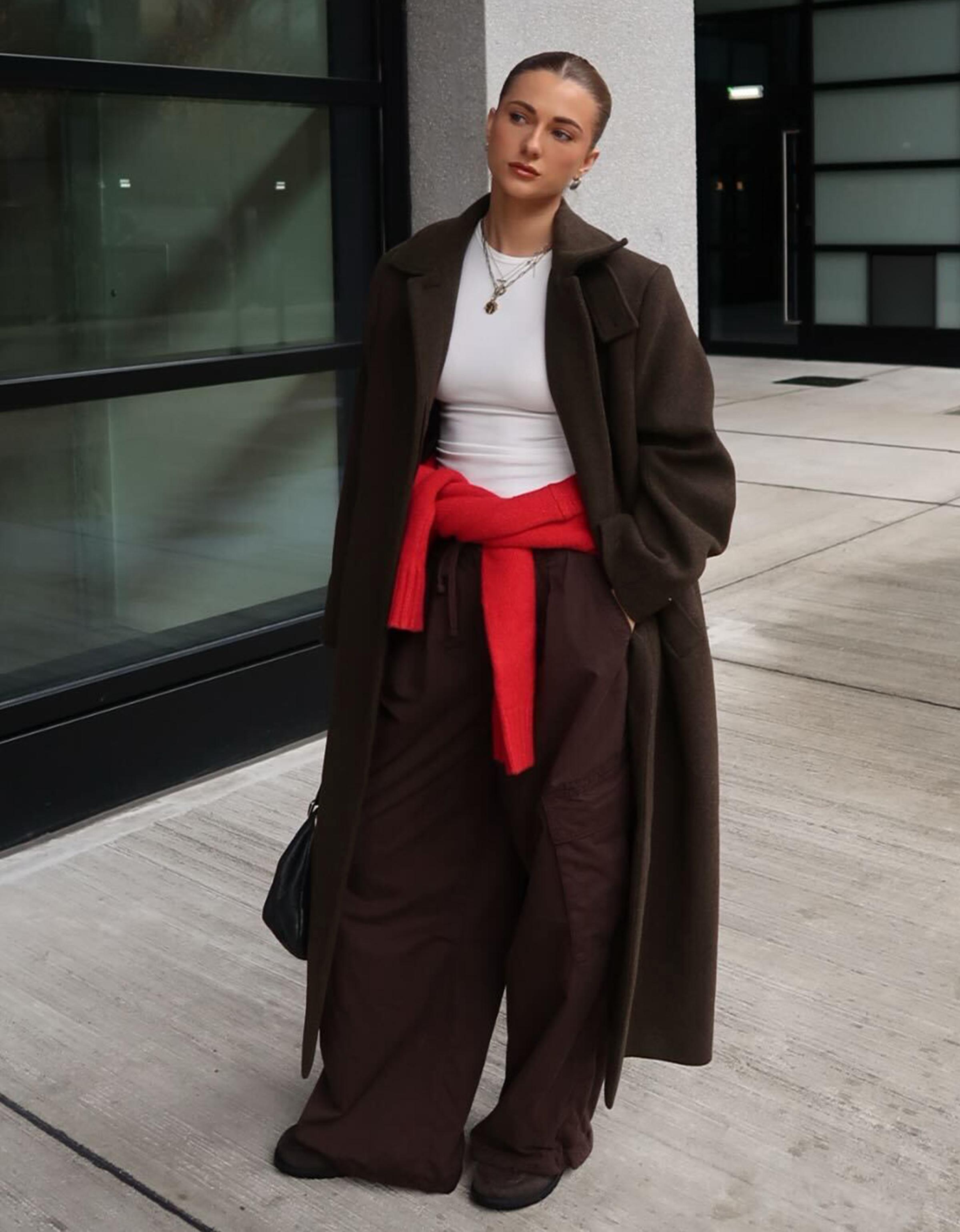 Soft-touch long coat — Brown