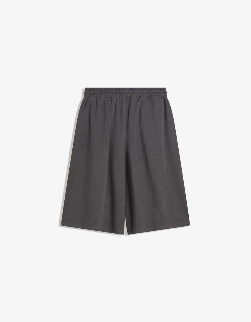 Bermuda jorts with elastic waistband-Grey-4