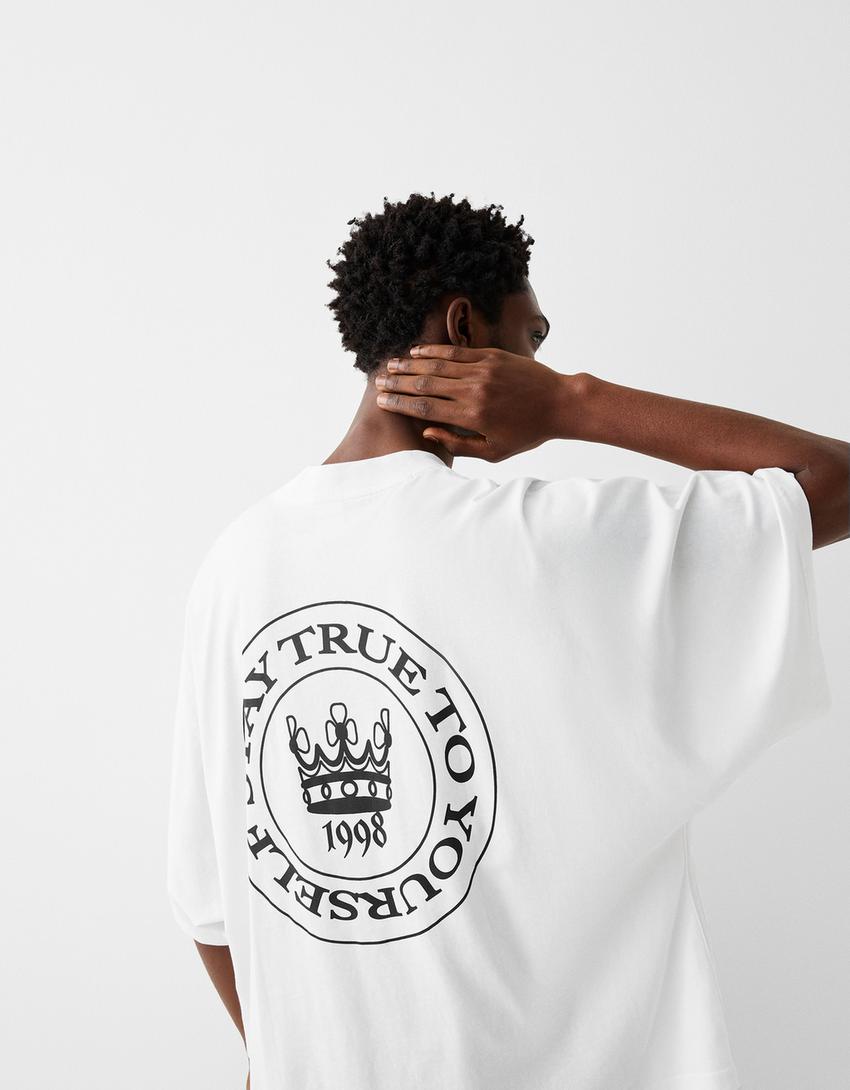 T-shirt manches courtes oversize imprimé-Blanc-2