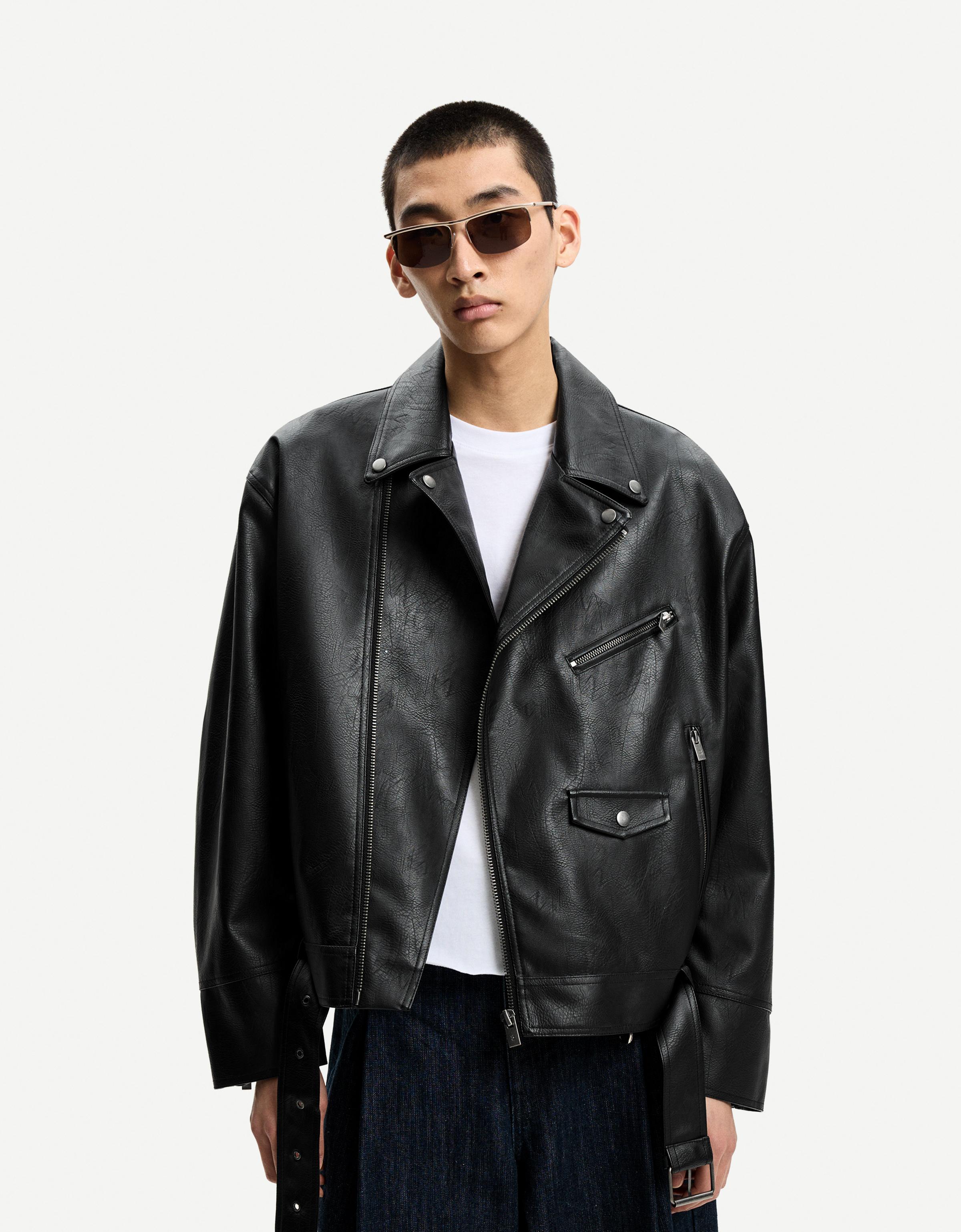 Bershka Kunstlederjacke Herren L Schwarz