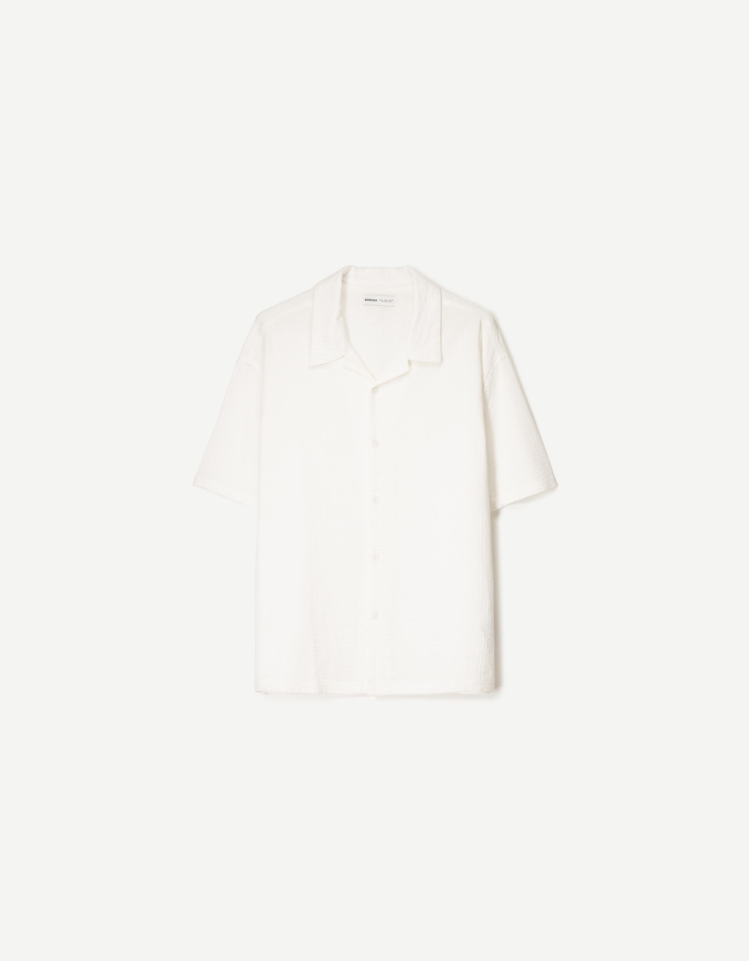Bershka Hemd Mit Kurzen Ärmeln Und Textur Herren Xs Weiss