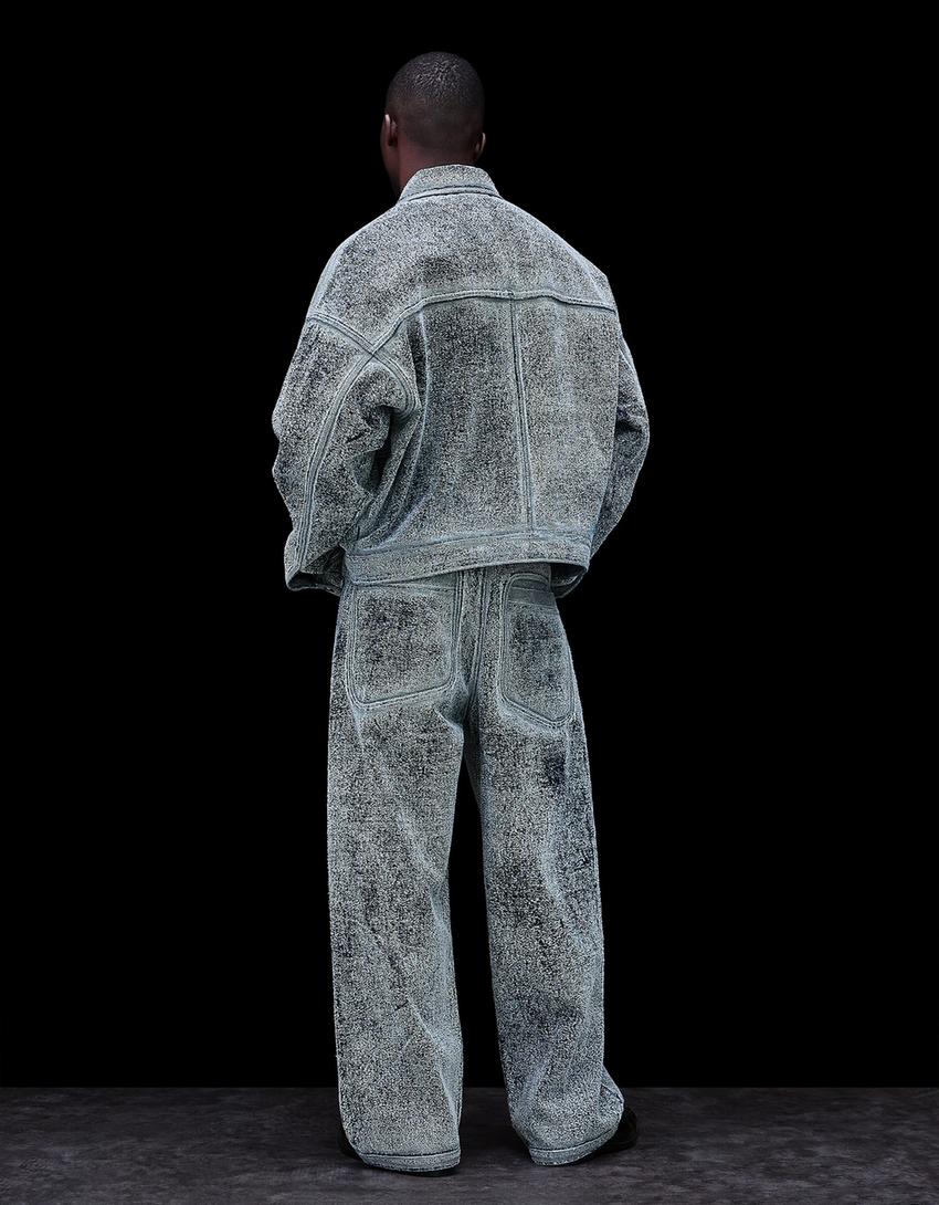 Textured baggy jeans-Light blue