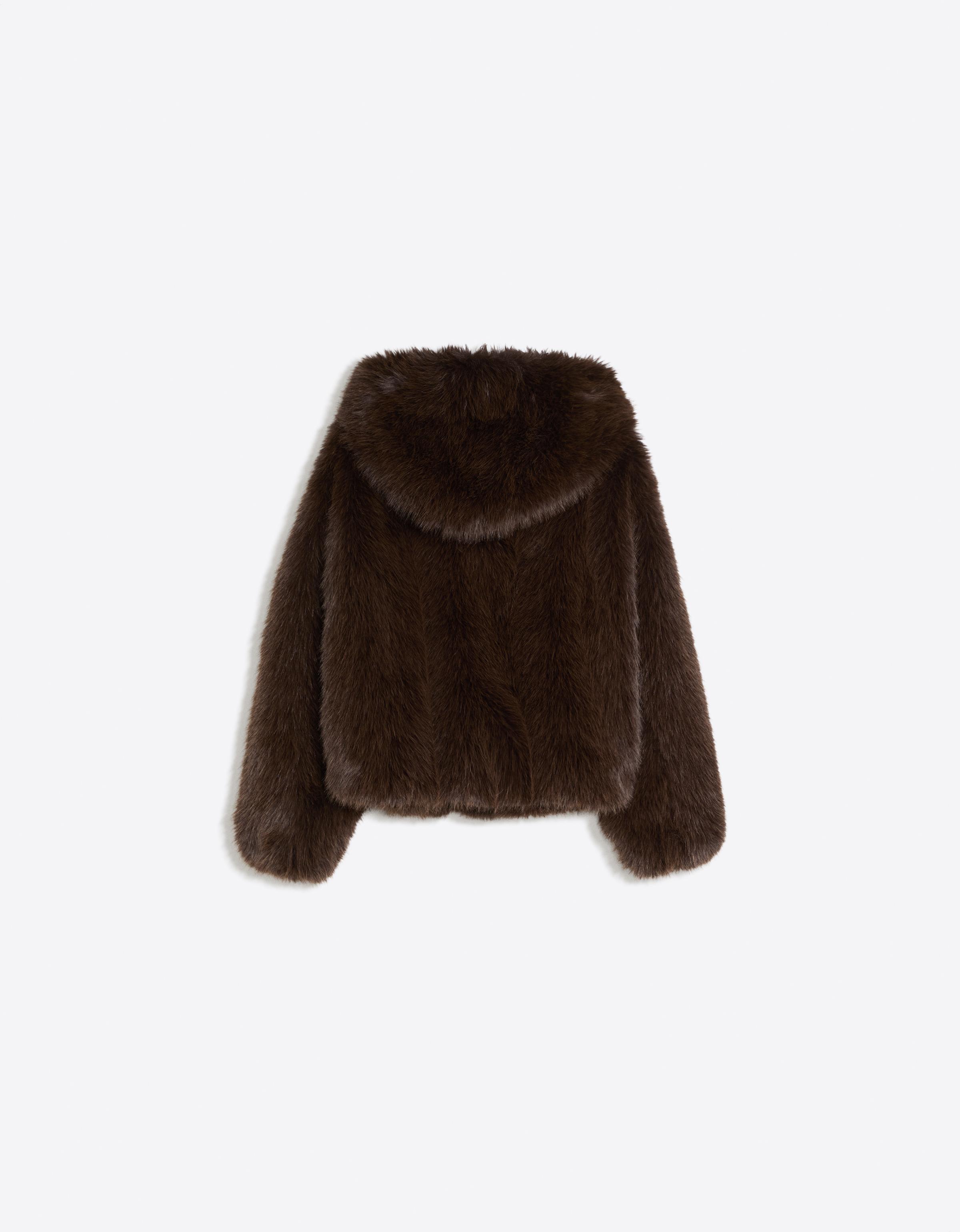 Faux fur hooded jacket — Brown