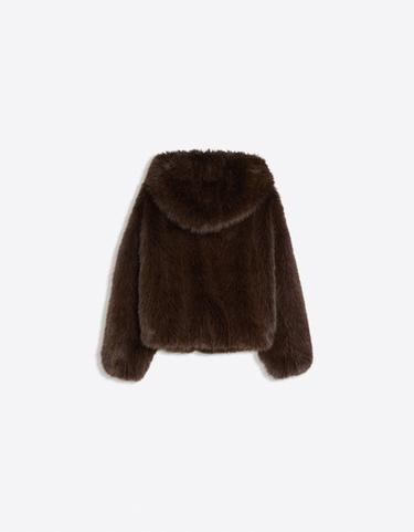 Faux fur jacket with hood — Brown 6