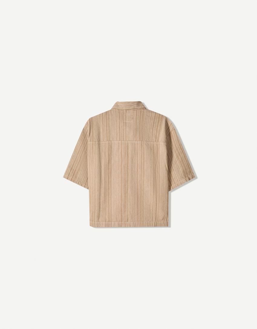 Camisa manga corta denim rayas-Crudo-4