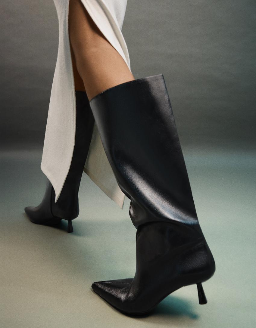 Bottes à talon kitten heel-Noir