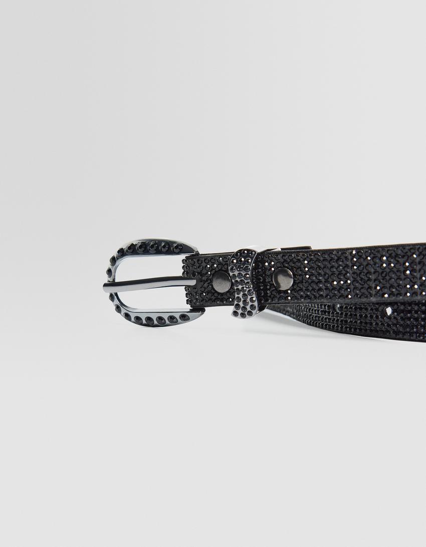 Ceinture fine strass-Noir-2