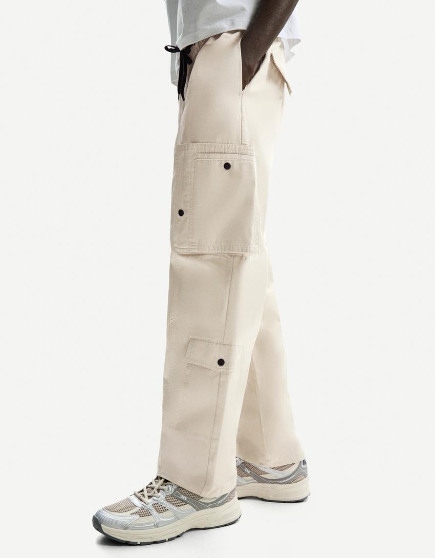 Wide-leg multi-cargo trousers-Sand-1