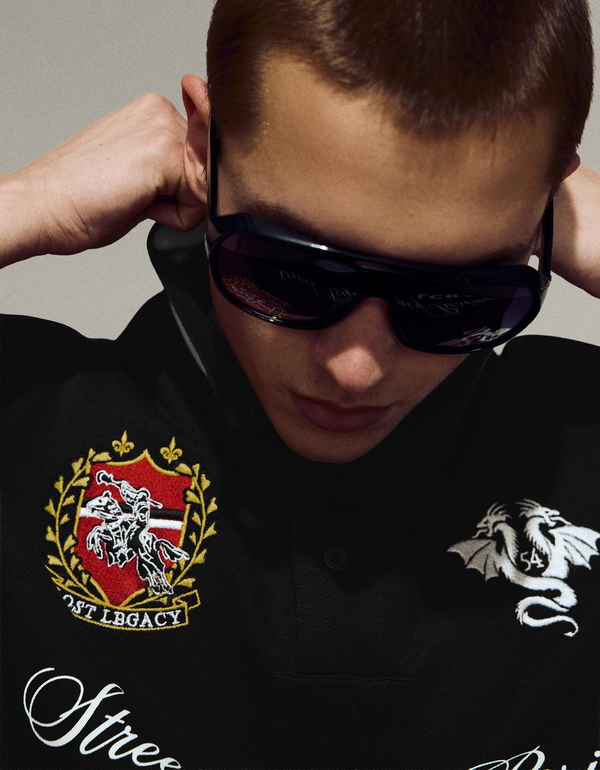 Polo majica kratkih rukava s dezenom-Crna