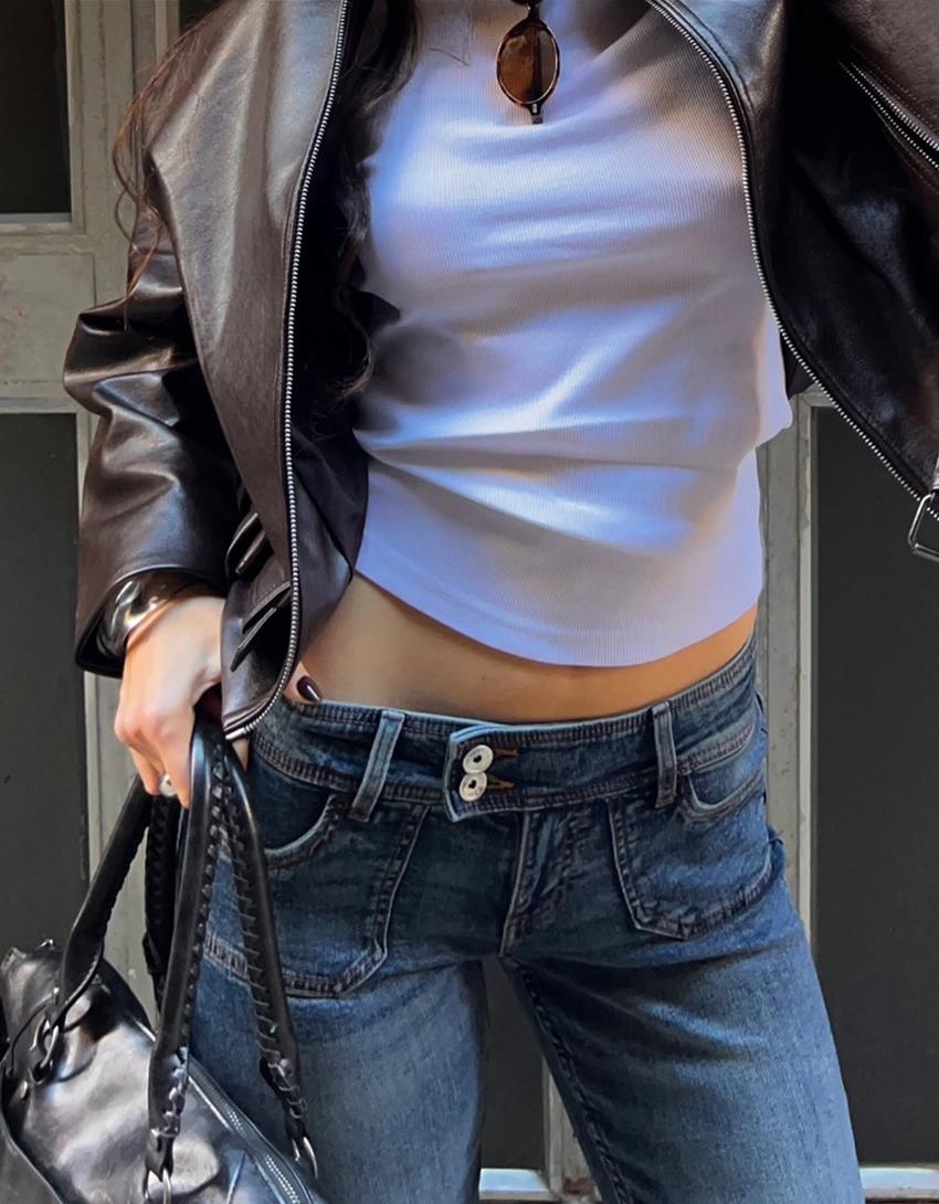 Jeans bootcut taille basse-Bleu lavé