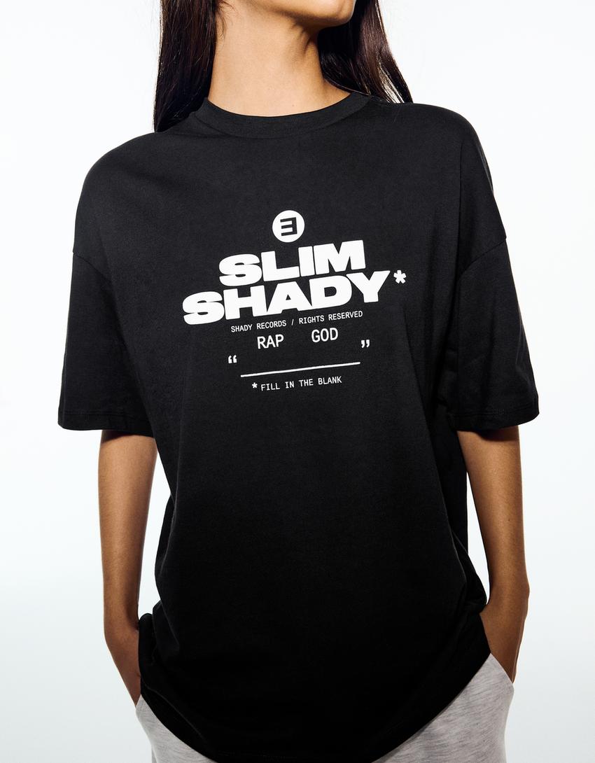 EMINEM print short sleeve oversize T-shirt-Black