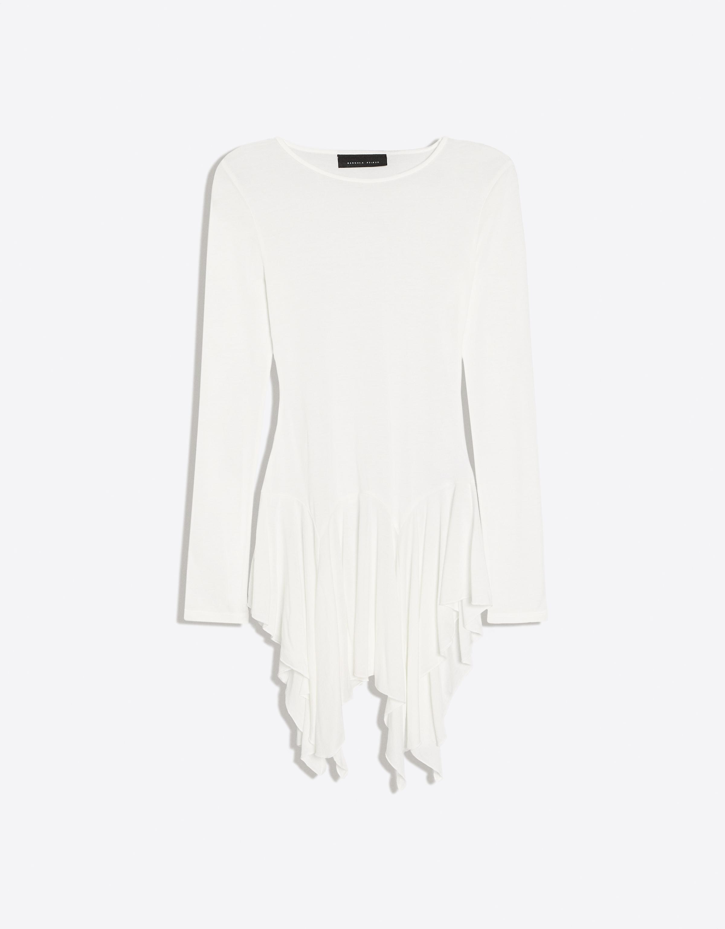 Long-sleeved frill T-shirt — Off white