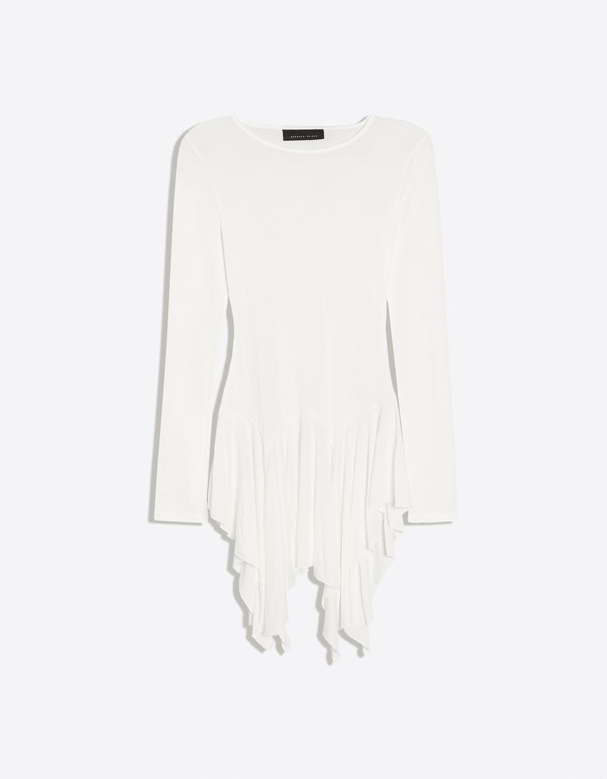 Long sleeve ruffled T-shirt-Off white