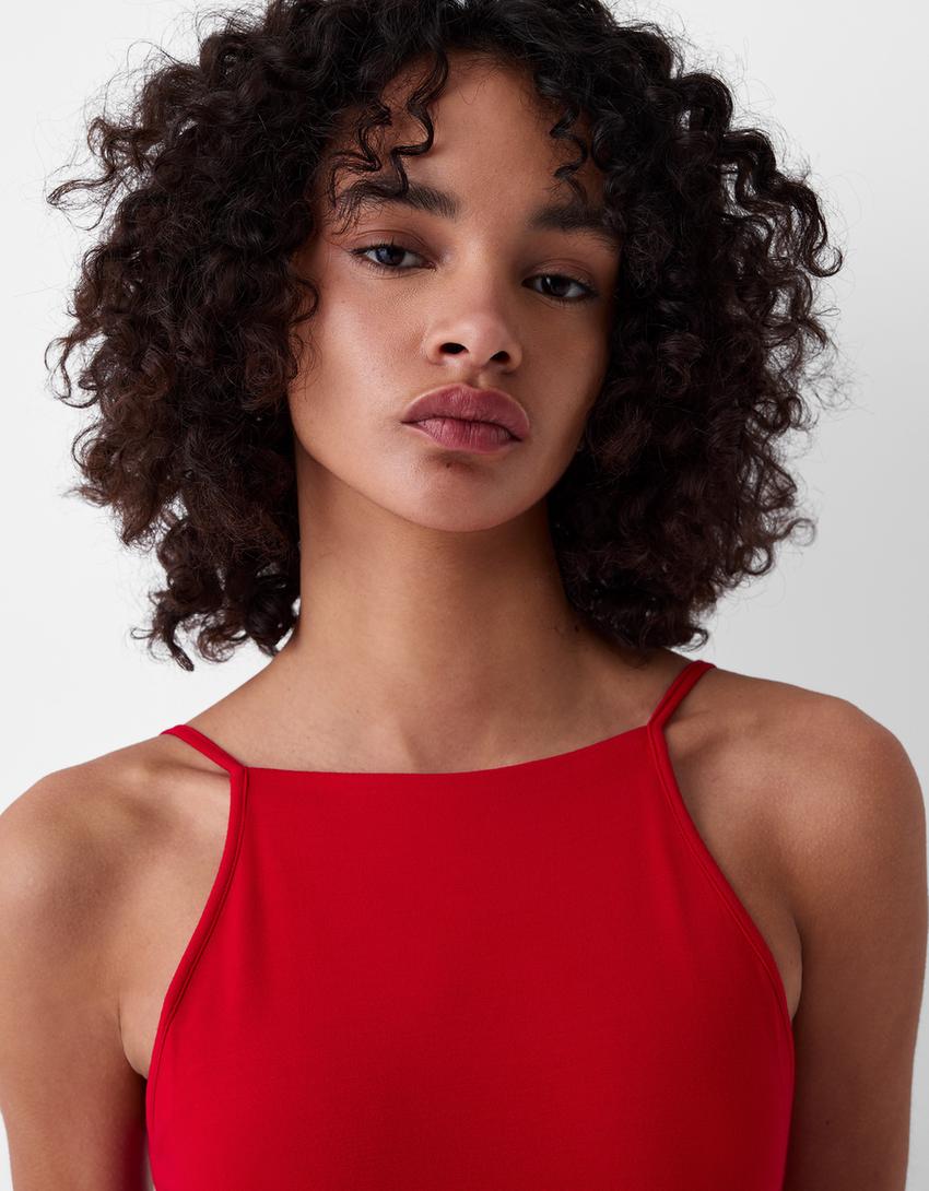 Mini-robe col ras du cou-Rouge-3