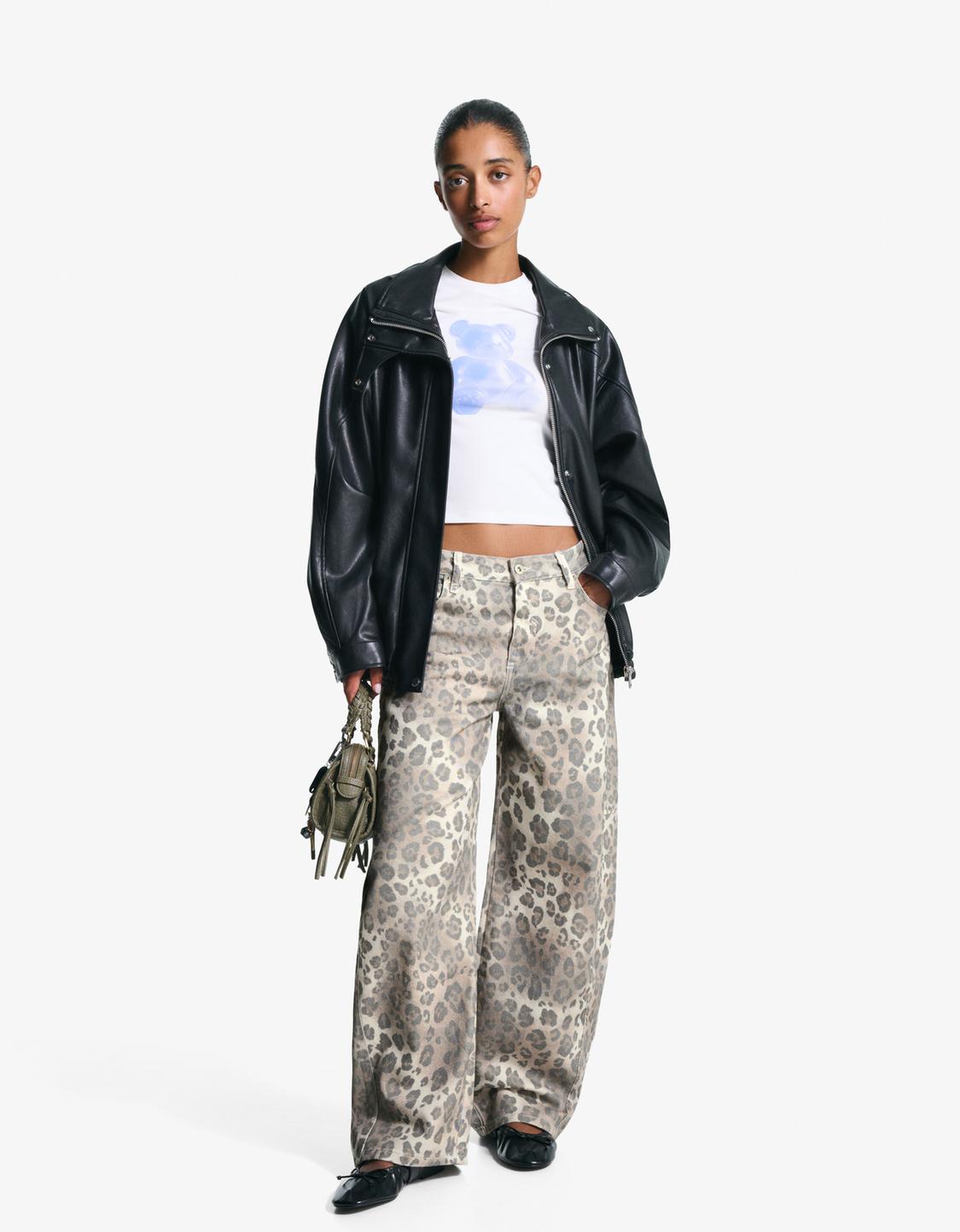 Animal print barrel trousers