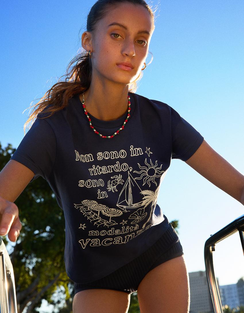 T-Shirt mit Print-Marinenblau-1