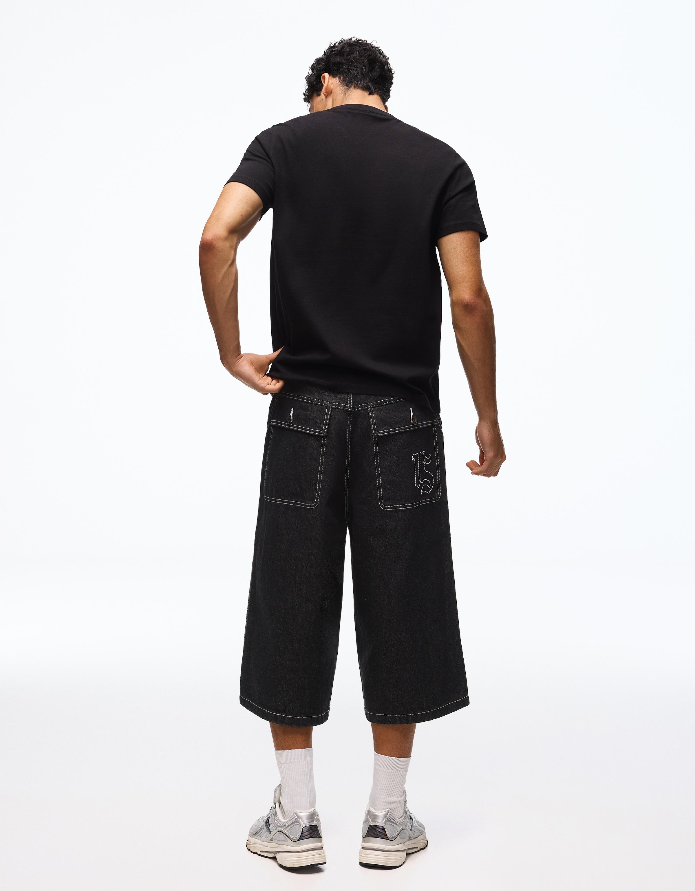 Super baggy denim Bermuda shorts — Black