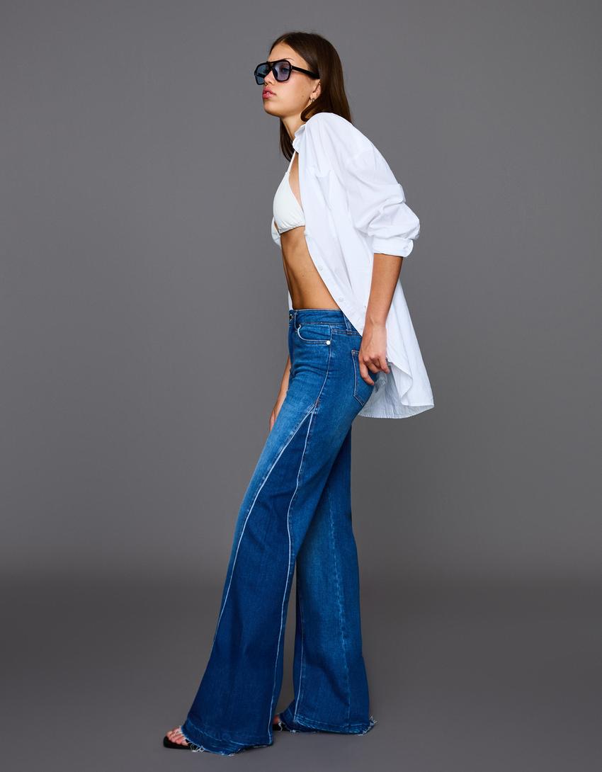 Contrast flared jeans-Light blue-0