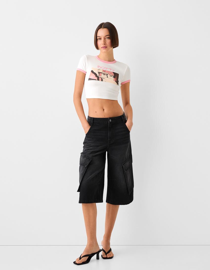 T-shirt manches courtes imprimé Chainsaw Man-Blanc cassé-3