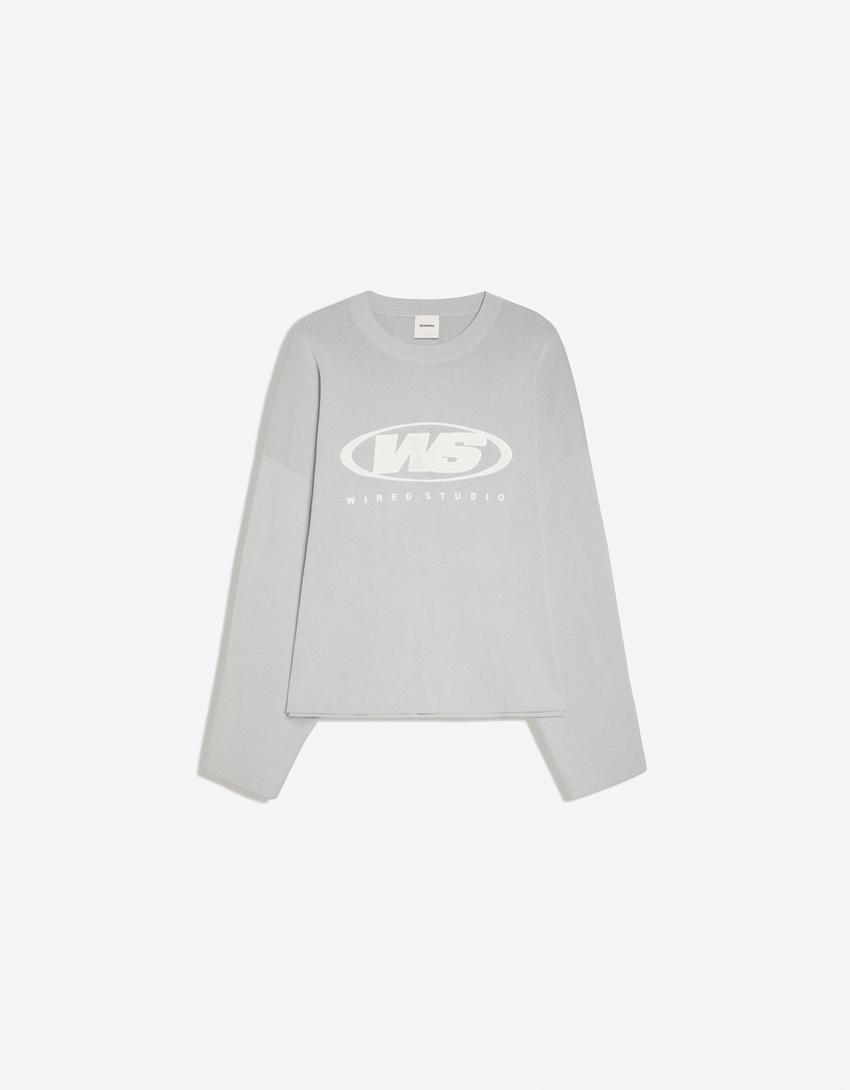 Jersey cuello redondo print-Gris