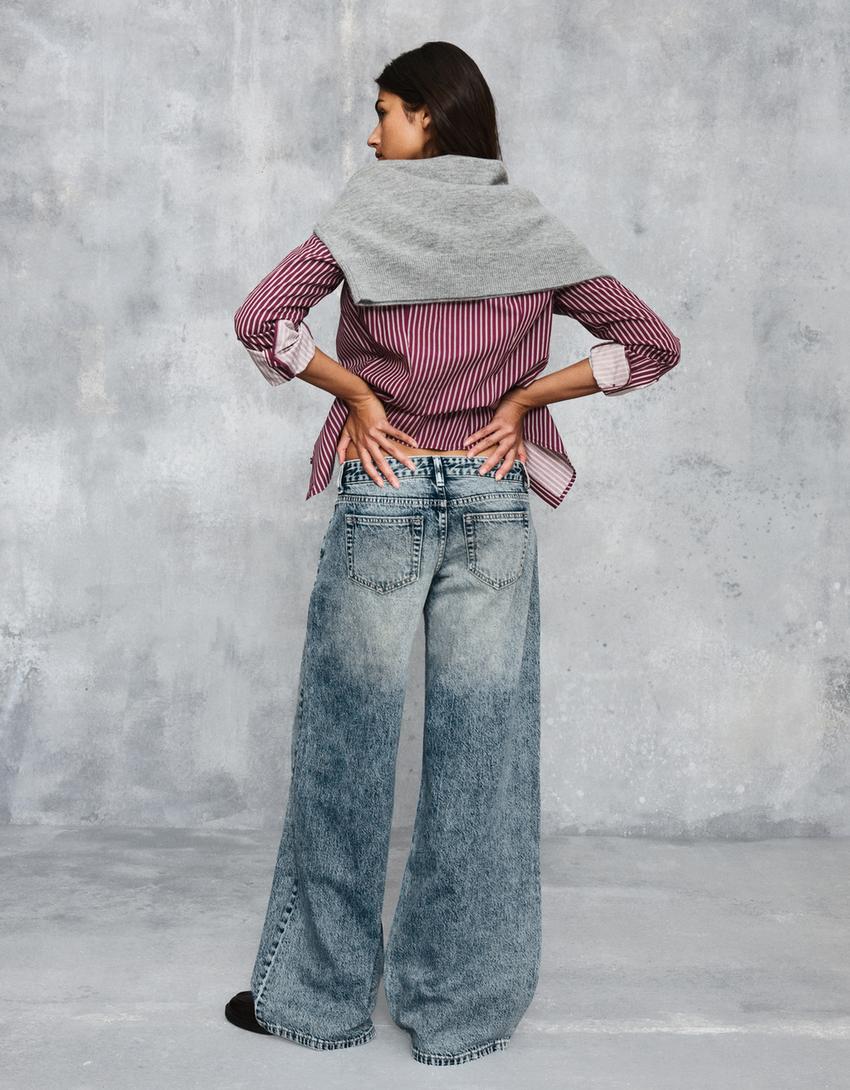 Jeans a gamba larga vita bassa-Azzurro Lavato