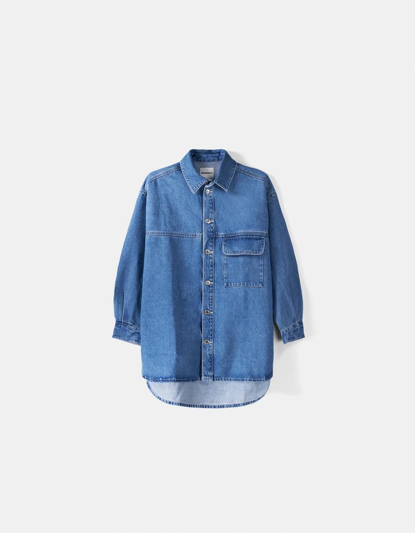 Long sleeve oversize denim shirt-Light blue