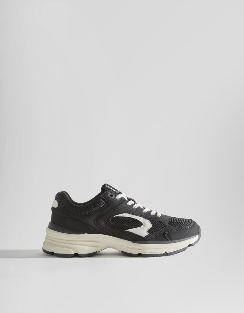 حذاء رياضي بتفاصيل نسيج شبكي-أسود-5