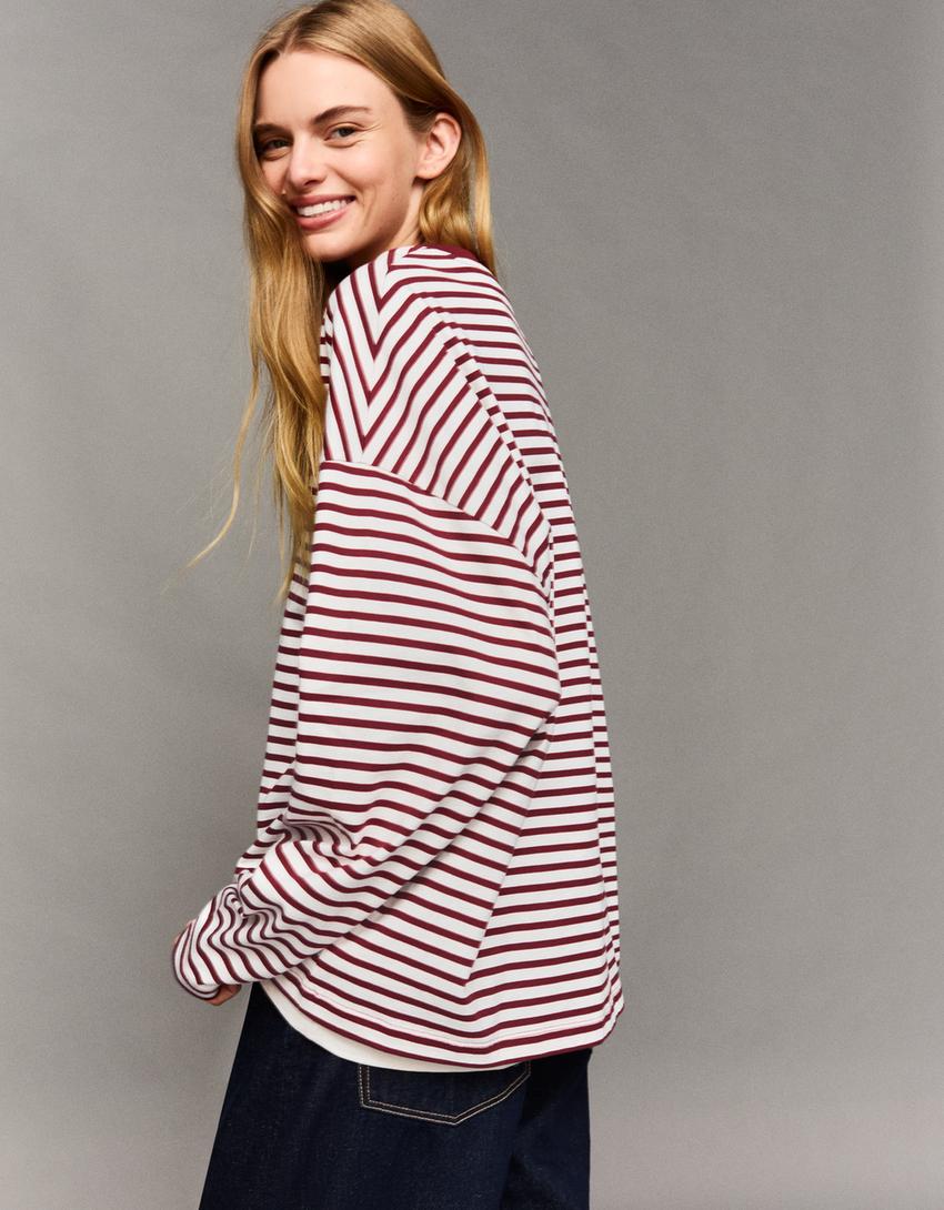 T-shirt Mickey Mouse manga comprida estampado-Bordeaux