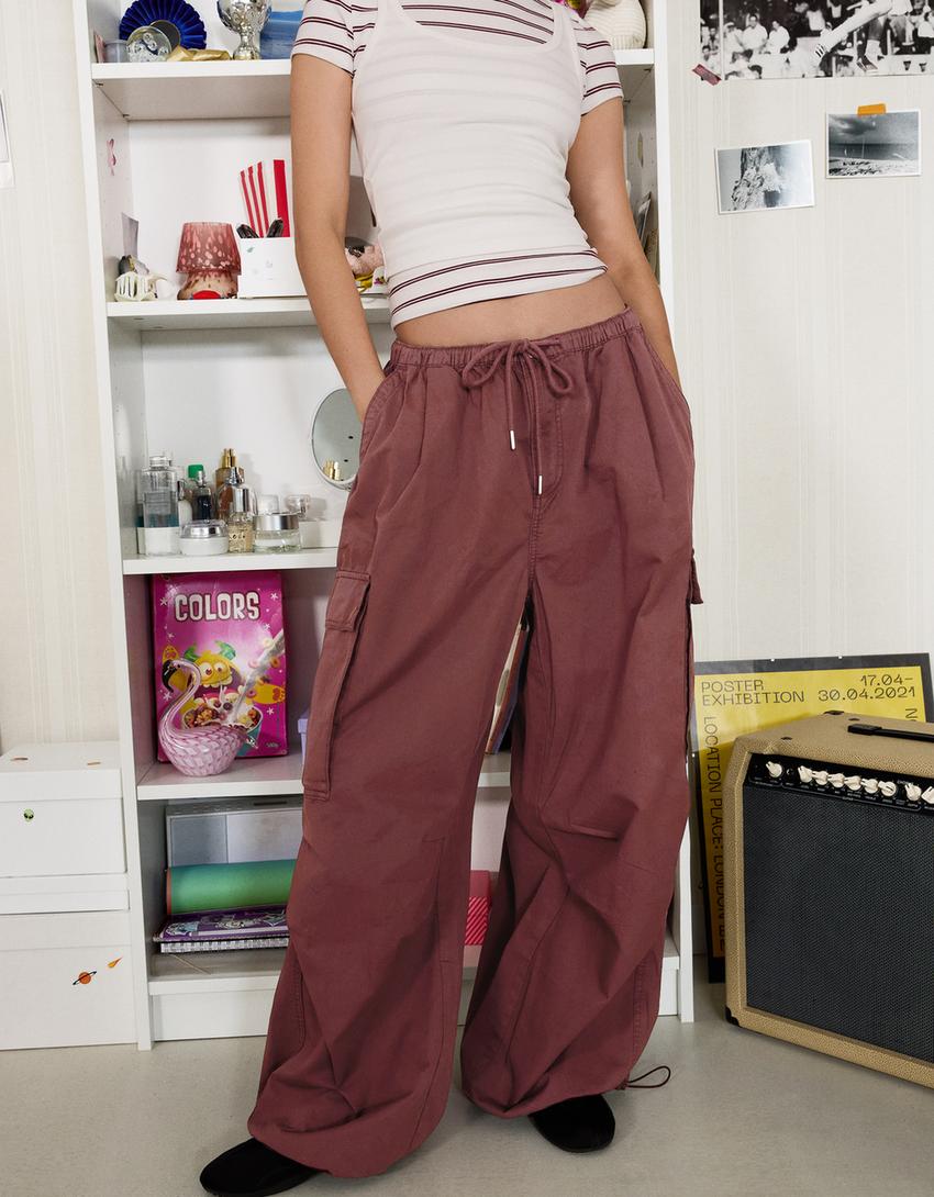 Spodnie cargo parachute-Bordowy