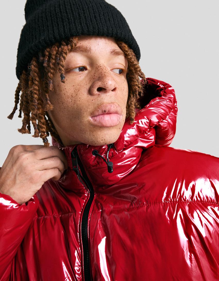 Hooded puffer jacket-Red