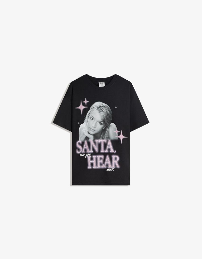 Britney Spears short sleeve print T-shirt-Black