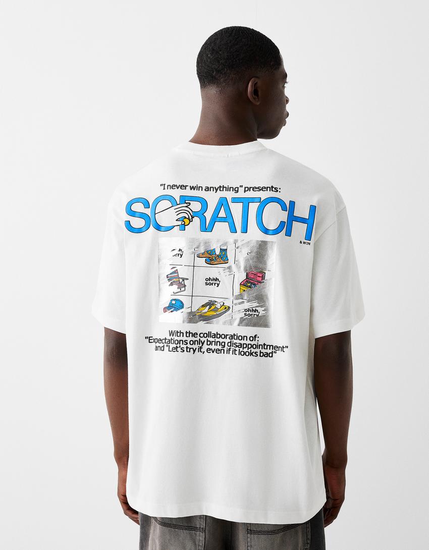 T-shirt manches courtes boxy fit imprimé-Blanc-2