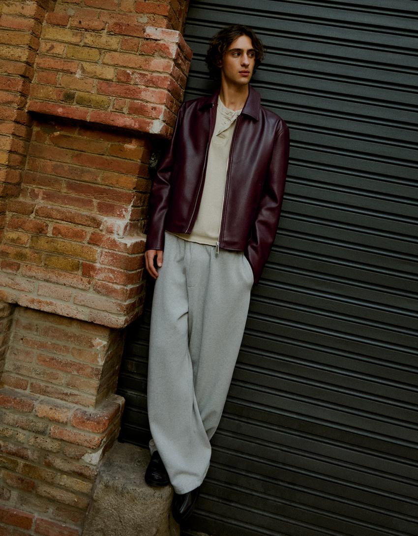 Jacke aus Kunstleder im Boxy-Fit-Bordeaux