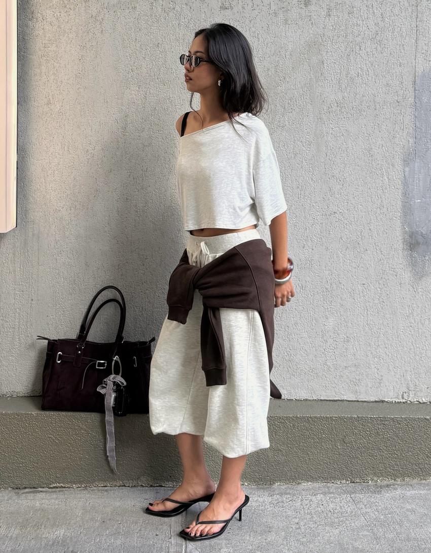 Short sleeve asymmetric T-shirt-Mixed gray