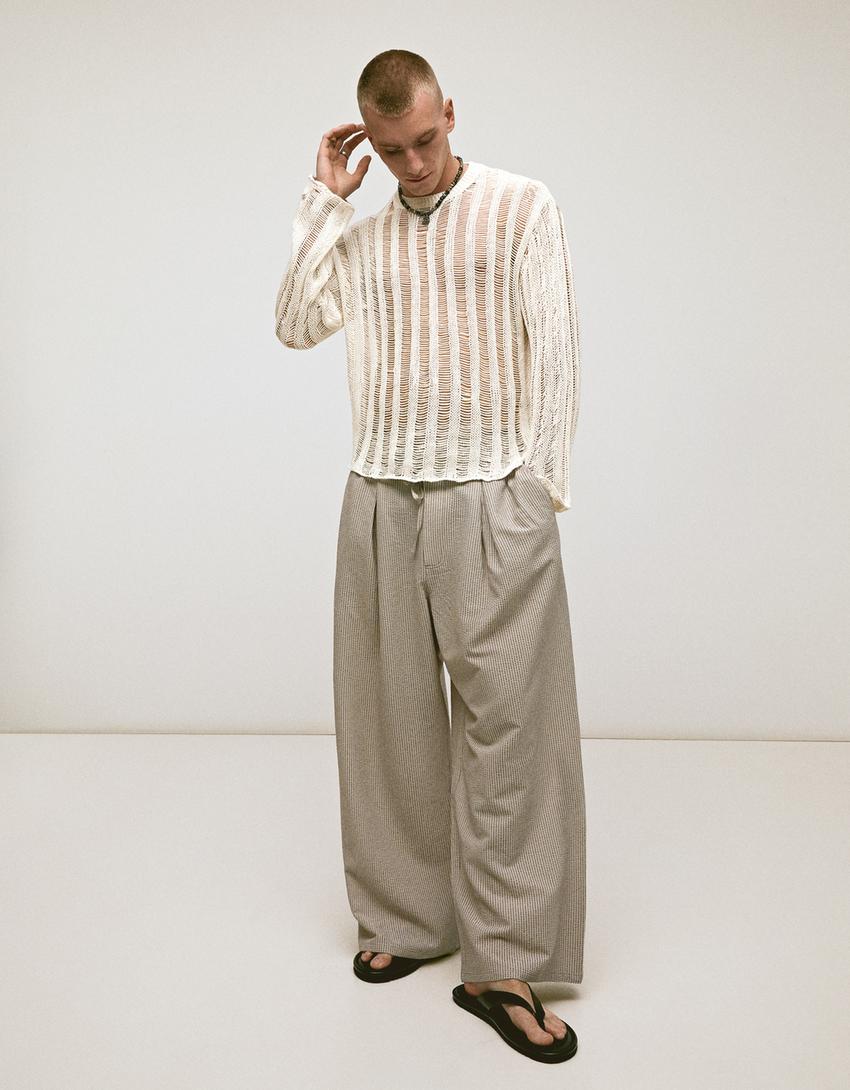 Pull en maille ajourée-Blanc cassé