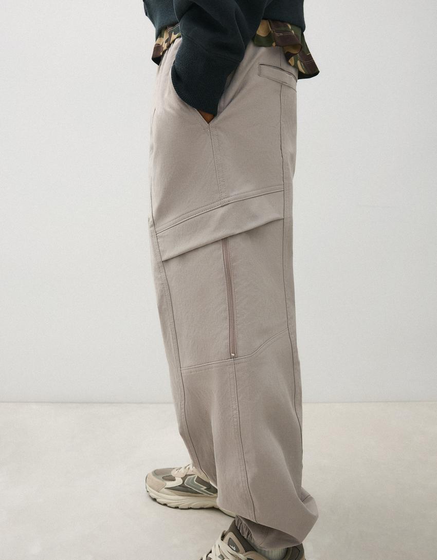 Teknik kargo straight fit pantolon-Gri