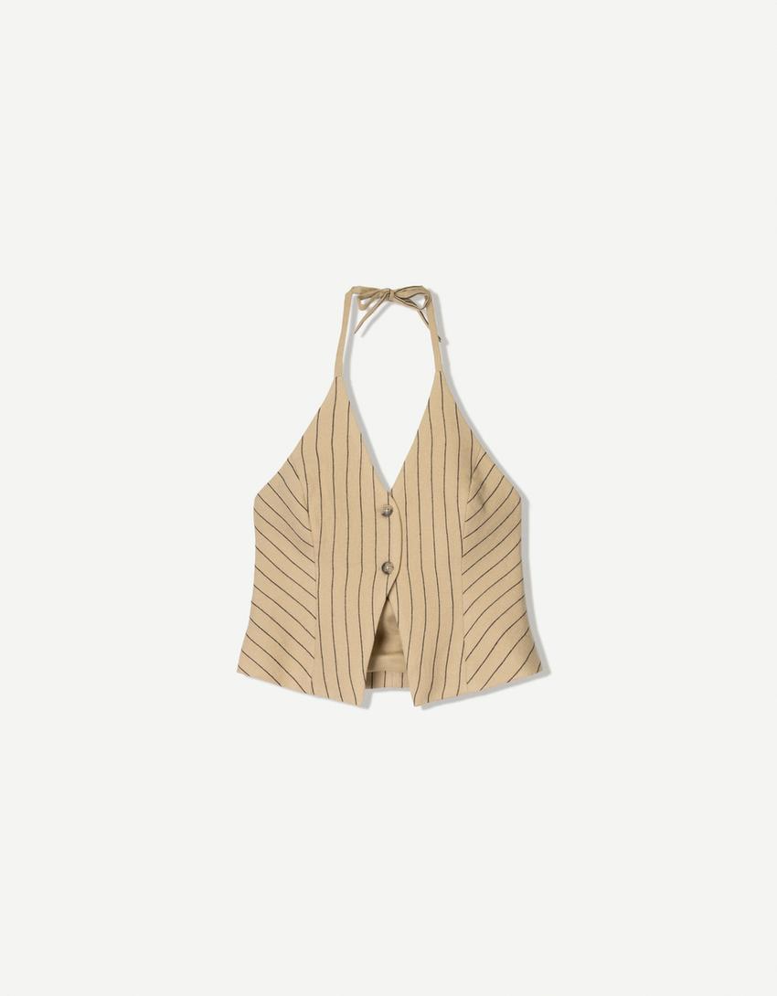 Ensemble gilet sans manches et pantalon taille élastique-Ensemble gilet sans manches et pantalon taille élastique