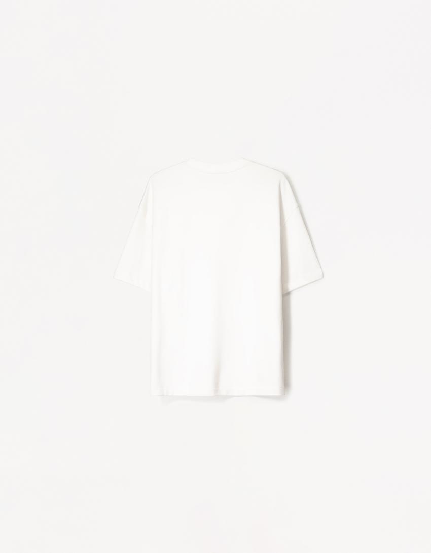 Tricou cu mânecă scurtă flaușat-Alb