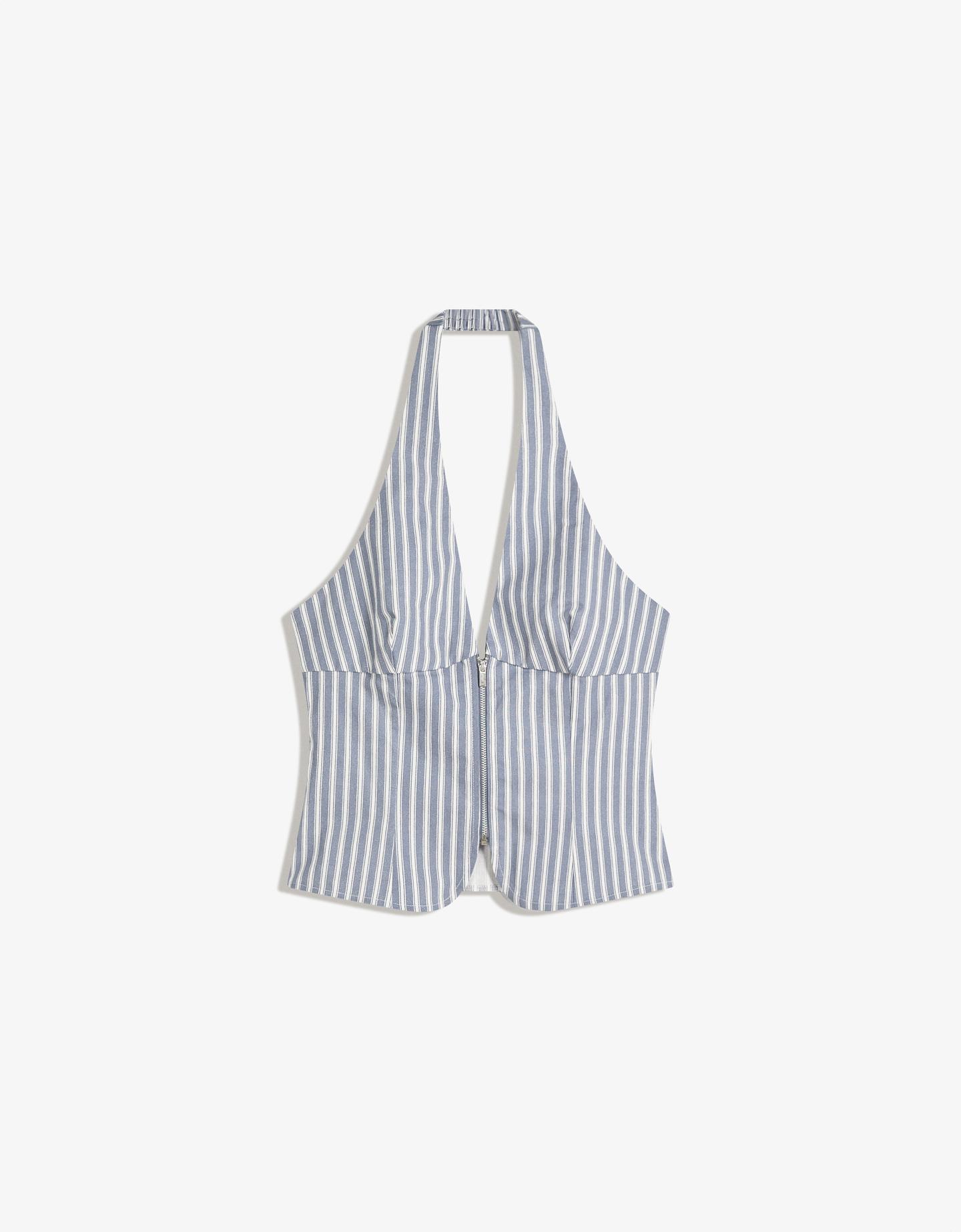 Bershka top typu halter z bengalinu niebieski