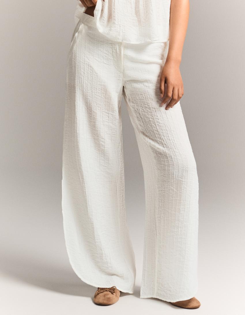 بنطلون فضفاض-أبيض مطفي