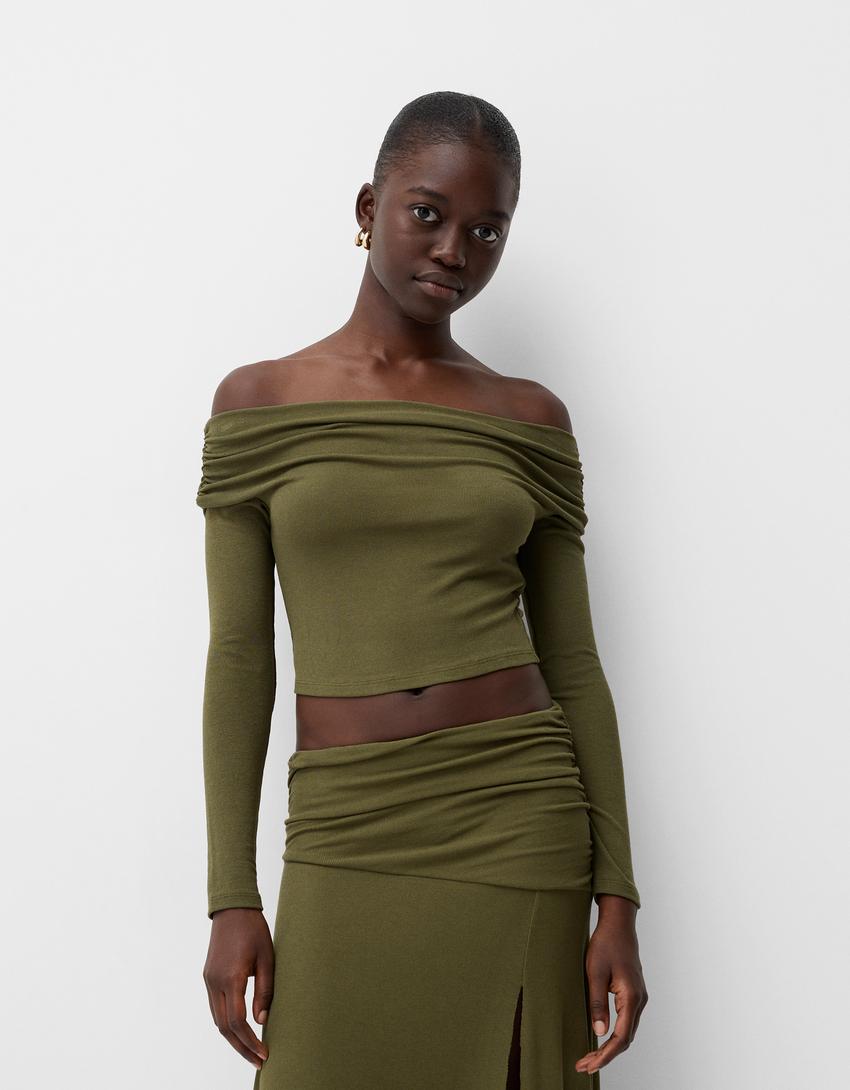 Ensemble pull et jupe tricot-Kaki-1