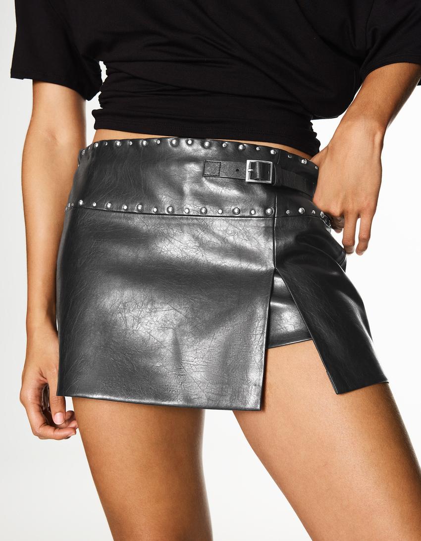 Mini leather effect skirt-Black